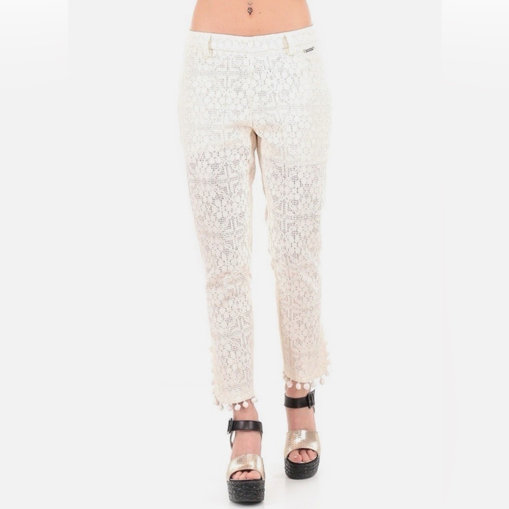Twinset Simona Barbieri Cream Crochet Ankle Pants